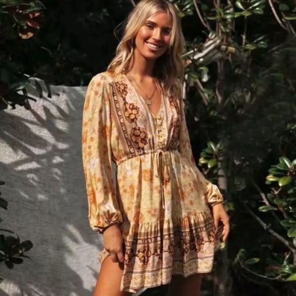 Dresses & Skirts - SOLD OUT Boho Golden Floral Long Sleeve Gypsy Dress
